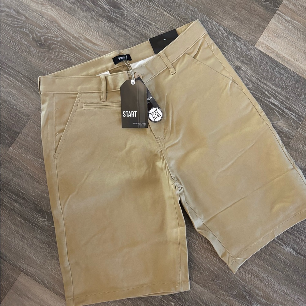 Men’s Start Khaki Cotton Blend Shorts Sz 32 NWT